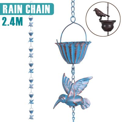 Corrente de Chuva Beija-flor e Corrente Coletora de Chuva em Forma de Copo Metal Decoração de Jardim ao Ar Livre Substituição Funcional para Calha de Descida