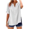 Spring Summer Top Button Up Shirt Casual Loose Top Solid Color Short Sleeved V-neck Top T Shirt