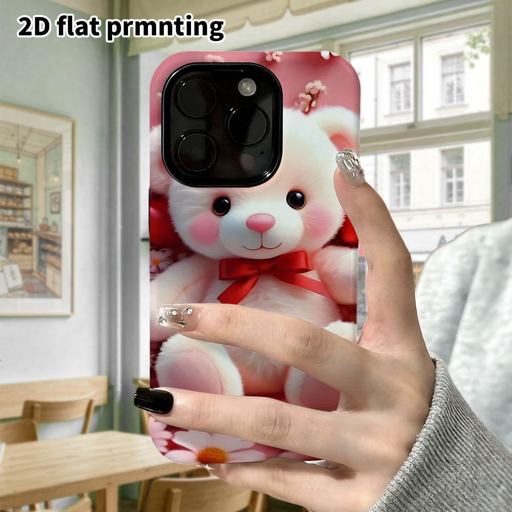 Phone Case: 2D Flat Design Suitable for iPhone 18 17 16 15 14 13 Pro Film Protective Case, Couple Style, Blush Little White Bear, Christmas and Hallow