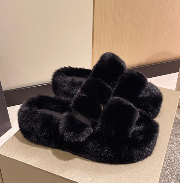 

Модные пушистые тапочки для девочек-фей, женские, большого размера 42/43, обувь, зимние, белые, шерстяные шлепанцы, домашние балетки на платформе, лоферы с ремешком и пряжкой, сандалии 5 чёрный