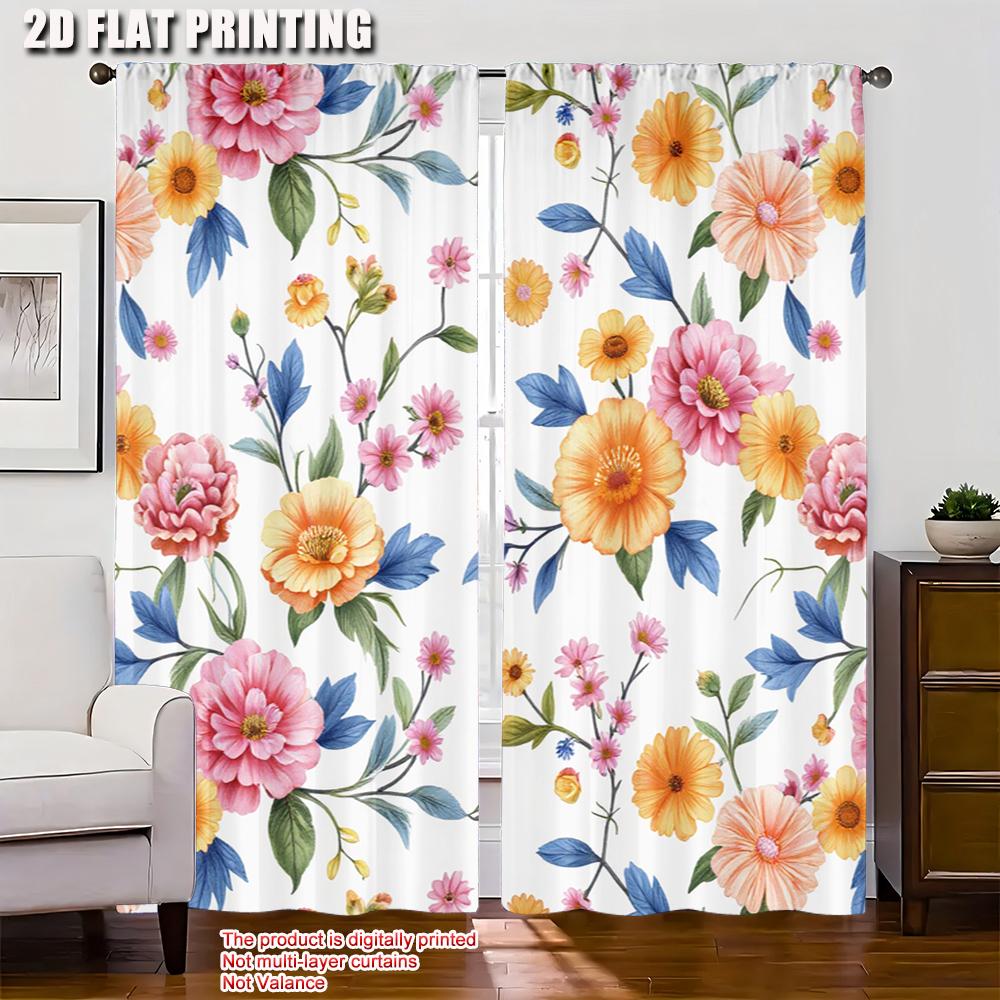 2pcs 2D flat printing Drapes Floral Patterned ITEM NAME Polyester Without Electricity Festive Curtains Use for Door Wall Yard