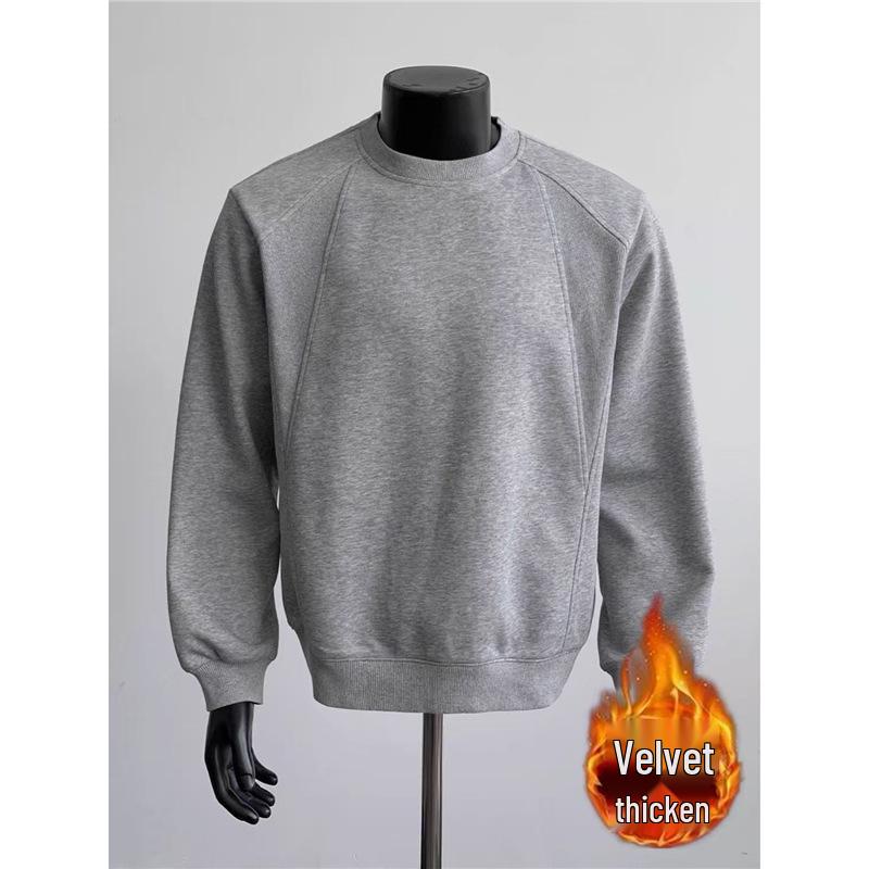 Men's Plus Size Heavyweight Crewneck Hoodie - Fleece Lined, Loose Fit, Long Sleeve, Trendy for Autumn and Winter