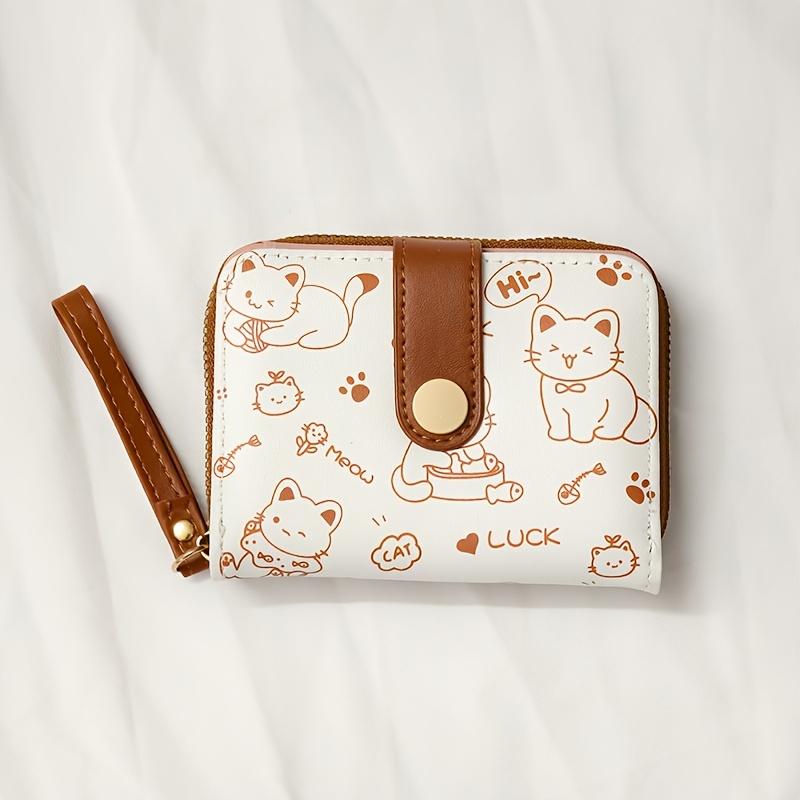 Printed Cute Bear Women's Wallet, Original Minimalist Japanese Style Tri-Fold Snap Closure Student Short Women's Coin Purse Clutch