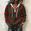 Women's Long Sleeve Drawstring Hoodie with Striped Plaid Print Pullover Sweatshirt