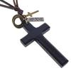 Metal Tags Wood Cross Necklace Religious Crucifix Pendant Chain Handmade Cross Necklace  Women
