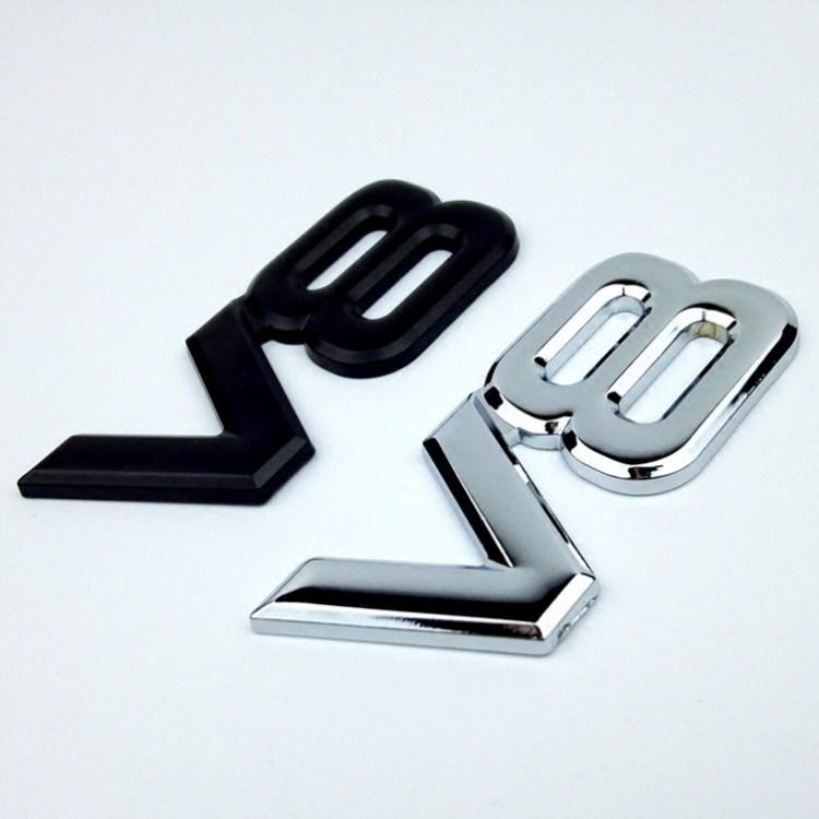 ENS1  1X Auto Metal Alloy 3D V8 Logo Engine Displacement Trunk Rear Car Badge Decal Chrome V8 Side Wing Emblem Sticker Car Styling
