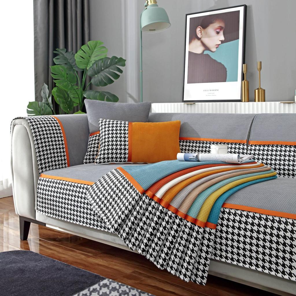 Four Seasons Universal Corn Velvet Houndstooth Sofa Cushion Modern Simple Non-Slip Sofa Cushion Towel Cover