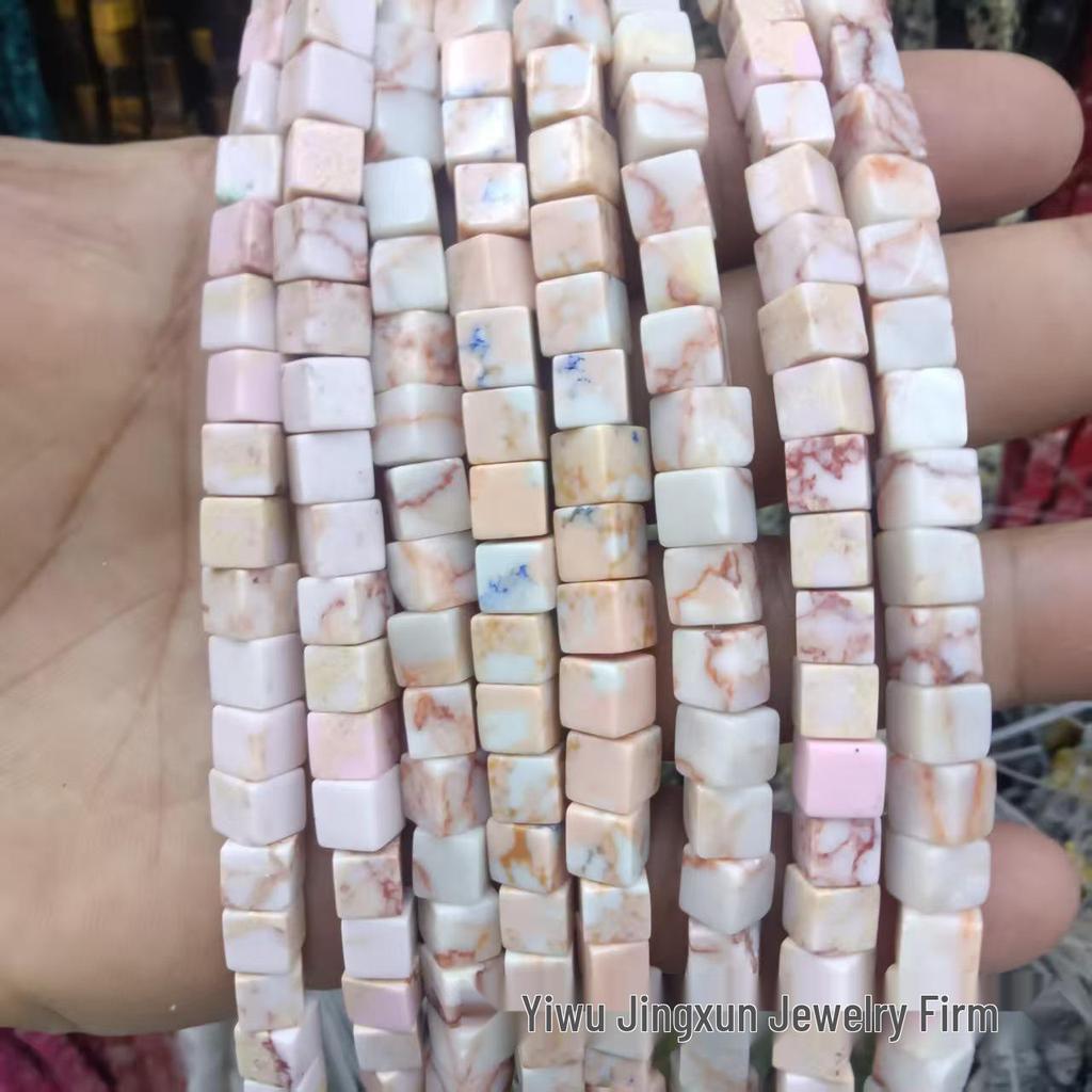 6x6mm Quadratische Rosenquarz-Achat-Perlenkette - Naturstein DIY-Zubehör