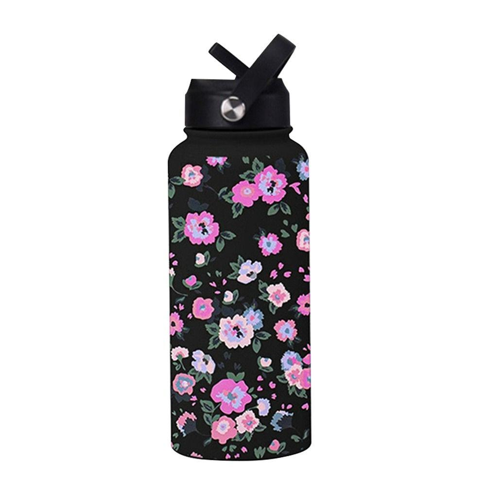 1L Capacity 1000ML Tumbler With Straw Printed Design Vacuum Bottle Vacuum Insulation 304 Stainless Steel Stainless Steel Tumbler