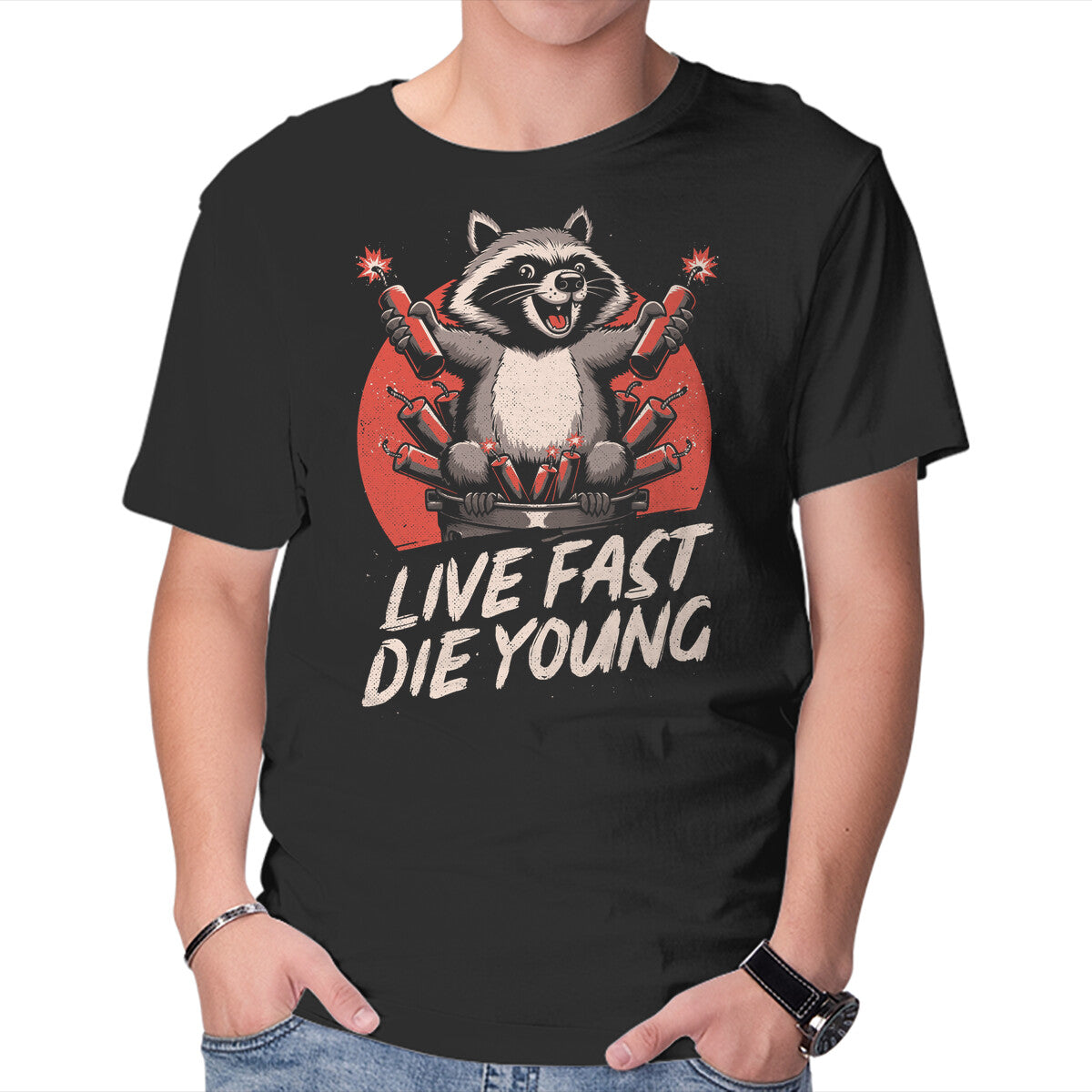Unisex Crew Neck T-Shirt Raccoon Garbage Chaos Graphic Short Sleeve Casual Tee S