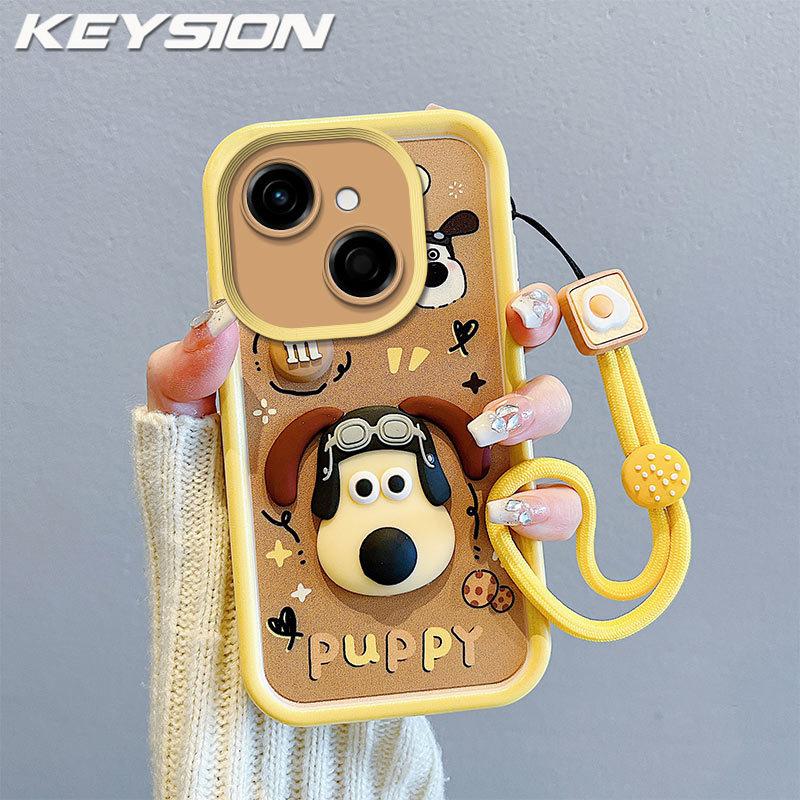 KEYSION Shockproof Case for TECNO Spark 40C with Lanyard Soft Silicone Cute 3D Cartoon Doll Phone Back Cover for Tecno Spark 40C