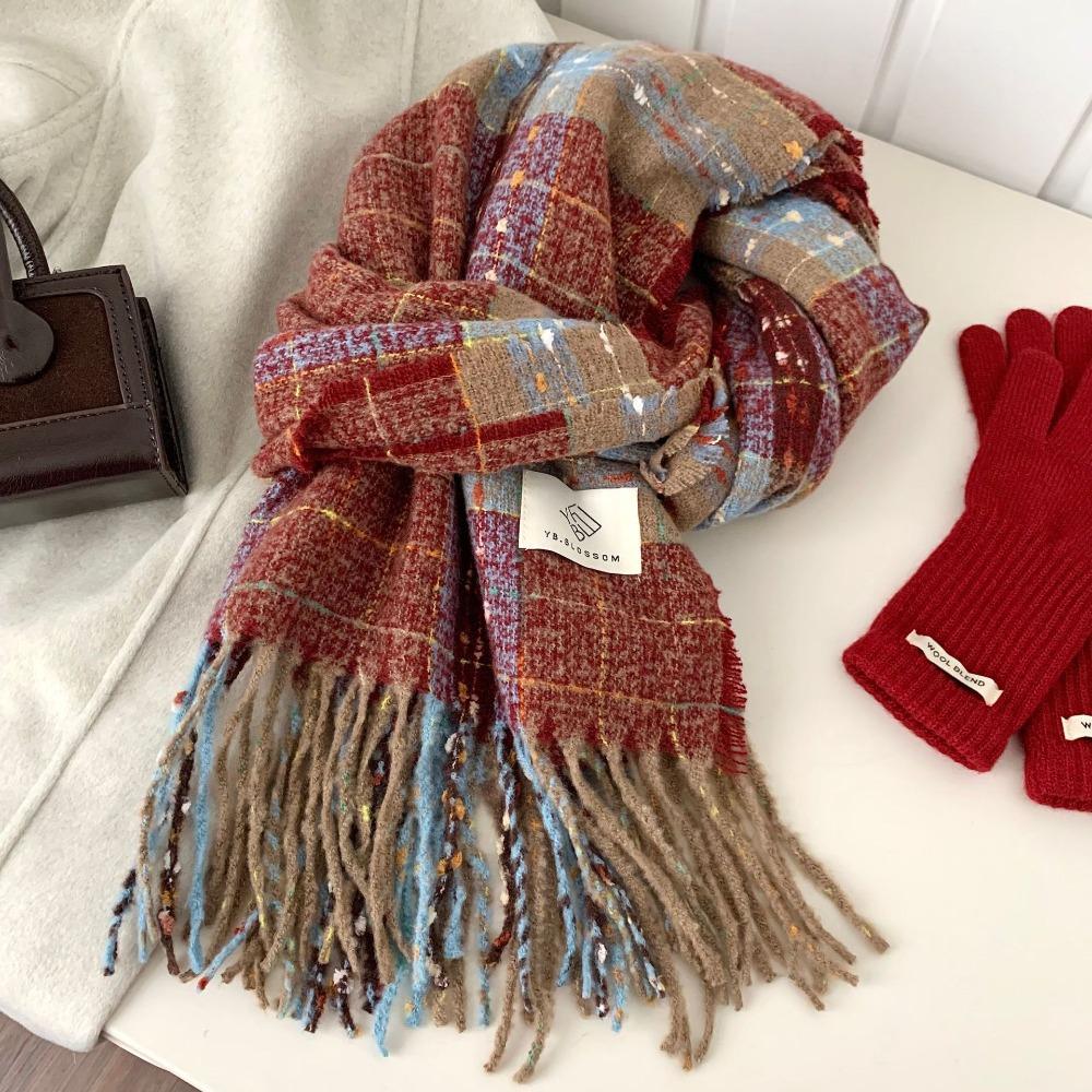 Sweet Winter Knitted Scarves New Year Red Long Shawl Warm Plaid Wool Scarf  Student