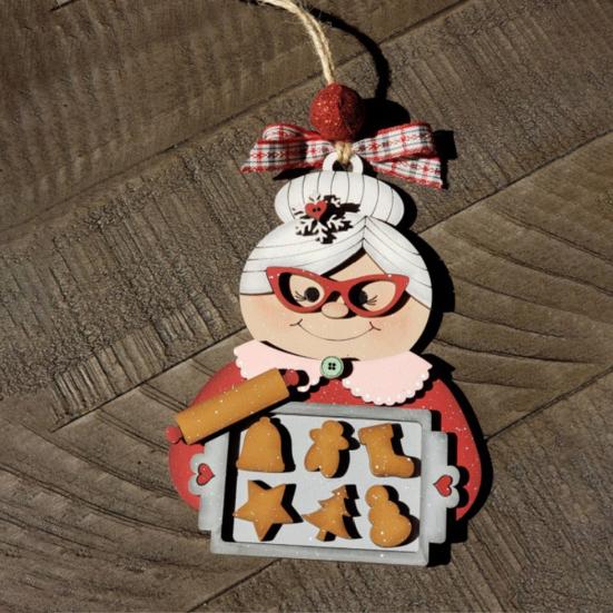 Mrs Claus Pendant Wooden Christmas Tree Hanging Ornament Reusable Baking Christmas Grandma Festive Decor for Home Xmas Party