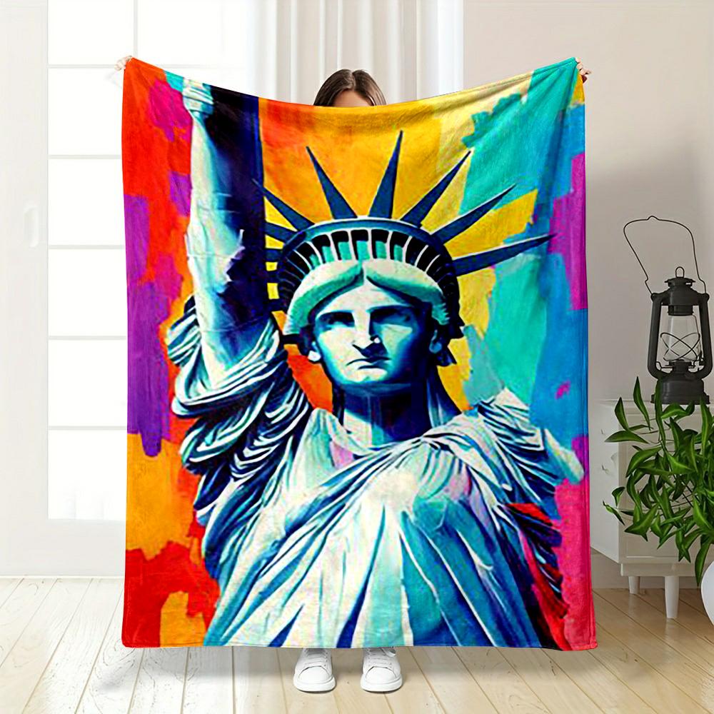 Colorful Statue of Liberty Art Design Flannel blanket for bedroom, living room, sofa, and nap sofas