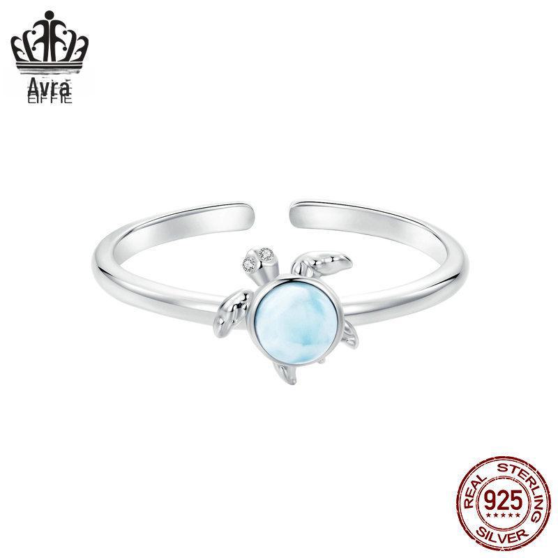 Avle S925 Sterling Silver Blue Turtle Adjustable Ring for Women