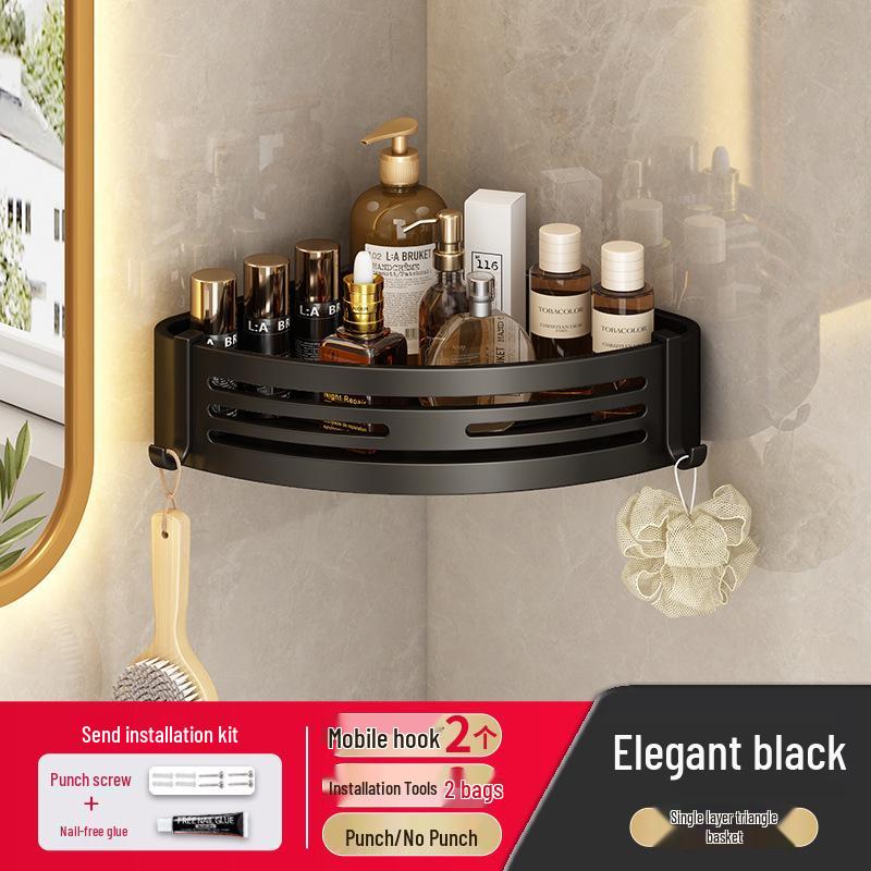 Gunmetal No-Drill Triangular Bathroom Shelf - Space Aluminum Corner Storage Basket