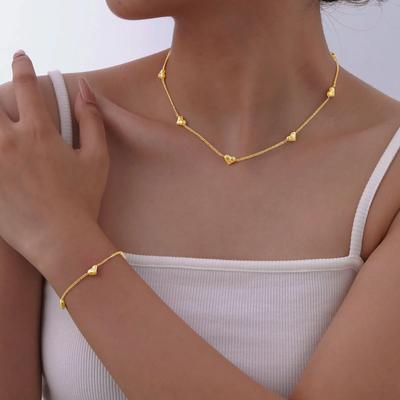 Chic Heart Charms Necklaces, Gold Plated Stainless Steel Collar, Adjustable Women's Love Gift Jewelry