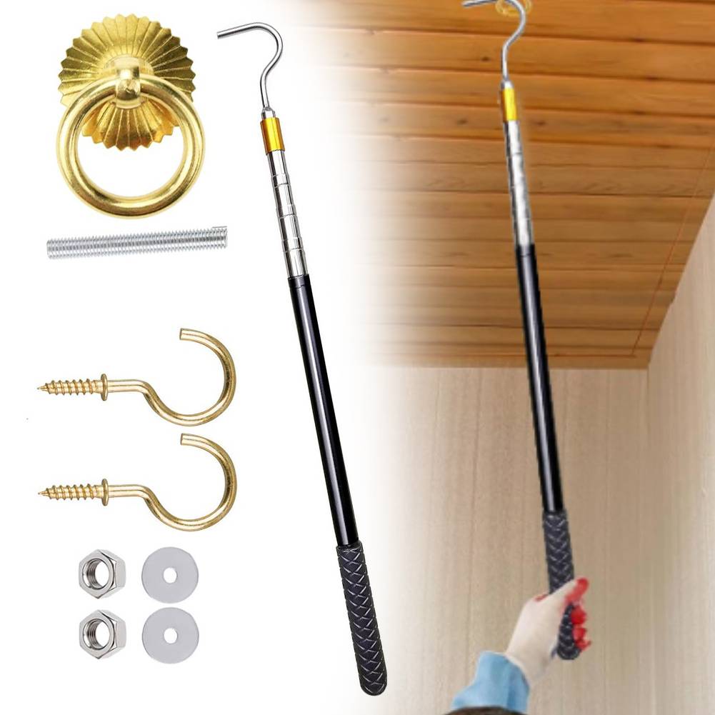 For Window Opener Rod Retractable 56 To 164cm Attic Ladder Pull Down System Kit Garden Tools Accessories Household Supplies