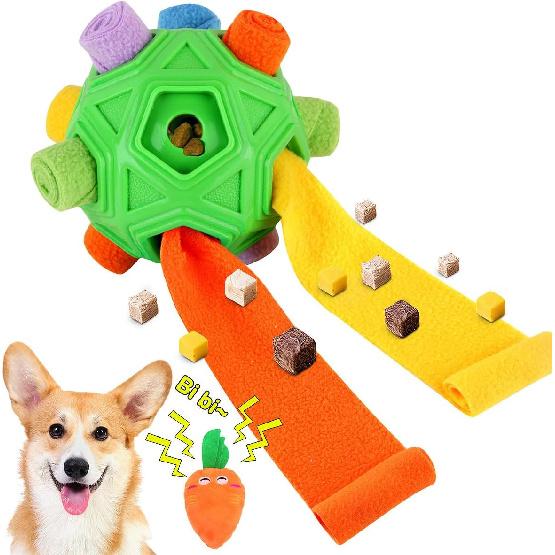 Dog Snuffle Ball-Interactive Puzzle Dog Toys Encourage Natural Foraging Skills Slow Feeder for Training and Stress Relief, Cloth Strip Hiding Food