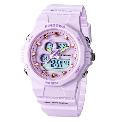 PINDOWS 50M cyfrowy sportowy zegarek LED z alarmem i stoperem, wodoodporny, zegarek, wielofunkcyjny, podświetlenie, kalendarz, zegarek,