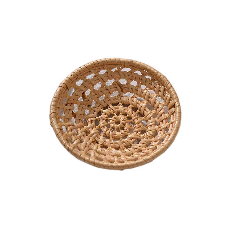 HeMu Handmade Rattan Woven Hollow Towel Tray Candy Snack Nut Melon Seed Plate Fruit Cake Storage Basket Kitchen Storage Basket