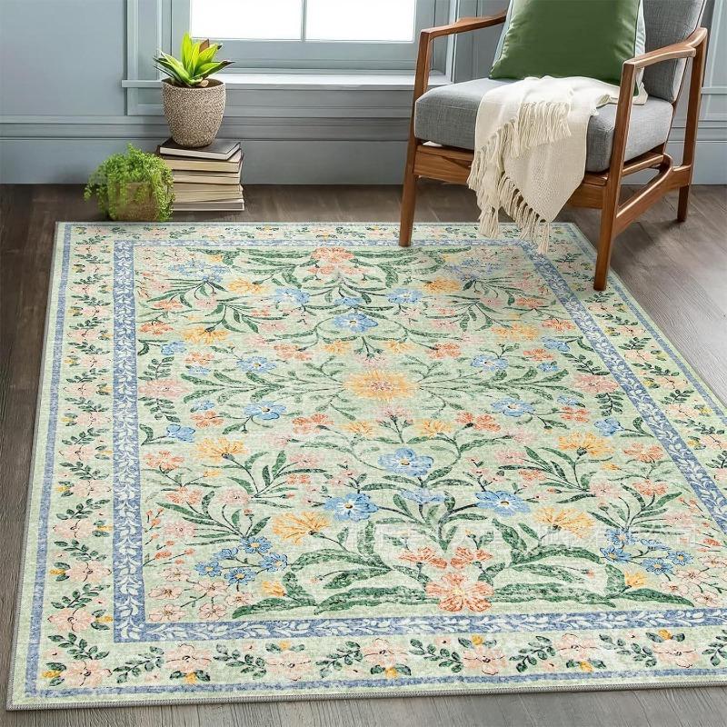 Vintage Modern Elegant Floral Vine Border Pattern Carpet Soft Decorative Mat Rug for Living Room Bedroom Home Decoration Rugs
