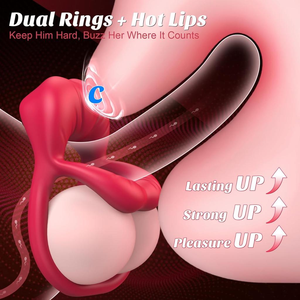 Mouth Clitoral Vibrator Penis Ring, APP Penis Ring Couple Pleasure Sex Toys, Male Female, Male Female Couple Sex Toys with G Spot Clitoral Vibrator