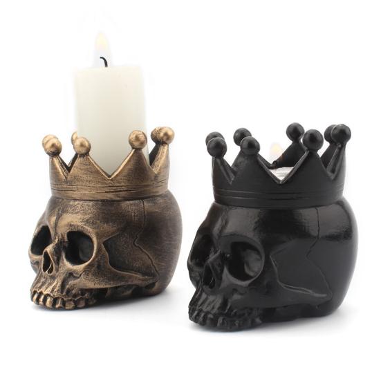 Halloween Crown Skull Candle Holder Votive Tealight Candle Stand Living Room Bathroom Candlestick Decoration Table Centerpiece Ornament