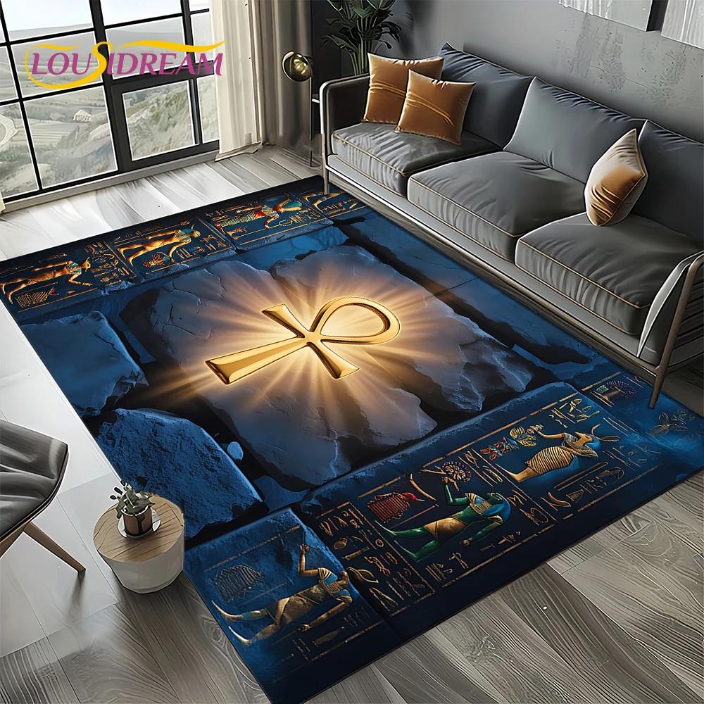 2025 Antico Egitto Mitologia Geroglifica Pittura Murale Tappeto Tappetino per Soggiorno Camera da Letto Decorazione Divano, Tappetino Antiscivolo