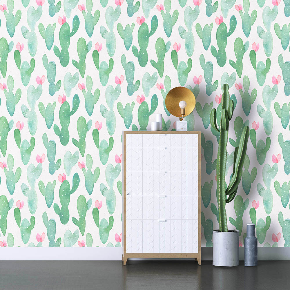 Waterproof Cactus Peel And Stick Wallpaper Removable For Lockers Green/Pink Vinyl Self Adhesive Wallpaper Kidroom Home Decorate