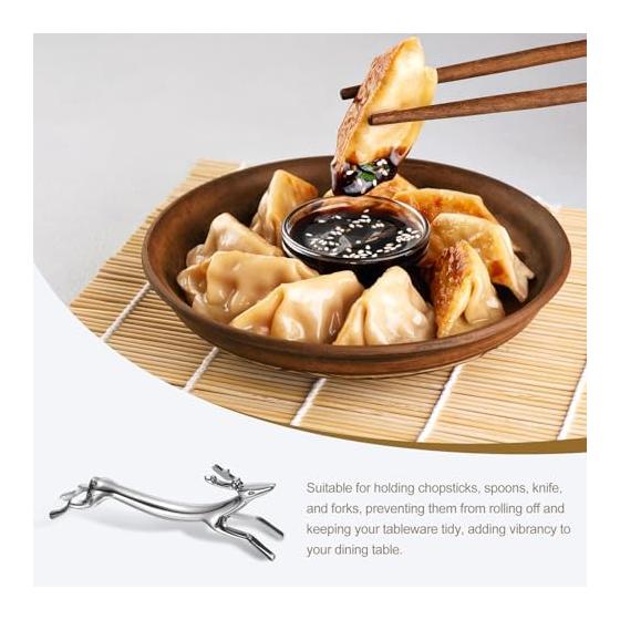 uxcell 4 Pcs Zinc Alloy Deer Chopstick Rests Cutlery Rest for Countertop Spoon Fork Knife Holder Tabletop Decoration Silver
