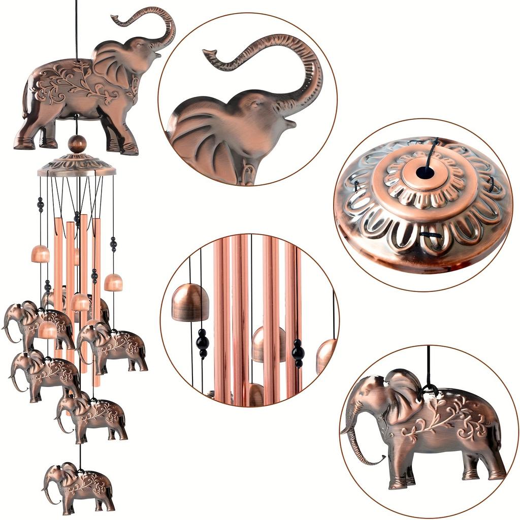 Bronze Copper Wind Chimes 2 StylesElephant/Butterfly, Hanging Bells for Indoor Outdoor Garden Decor Gift for Mom Women