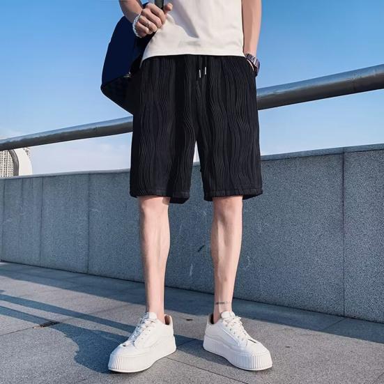 Men Shorts Elastic Waistband Drawstring Design Summer Athletic Pants with Pockets Quick Drying Loose Fit Fitness Short Pants