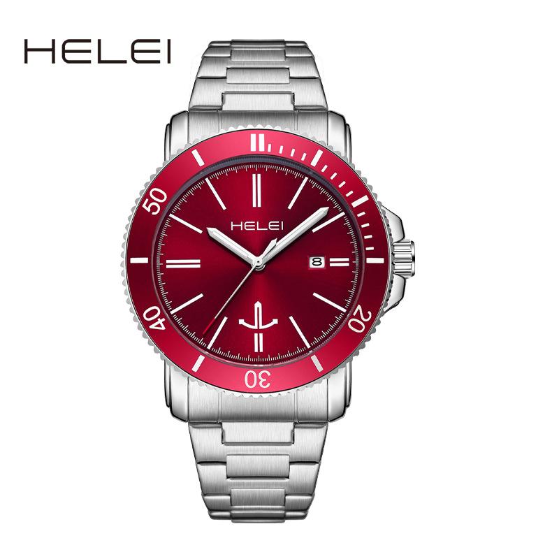 Helei H9002A-G 9002 Waterproof Stainless Steel Strap Round Clock Quartz Watches Business Gift Fashion Men's Wristwatches for Men