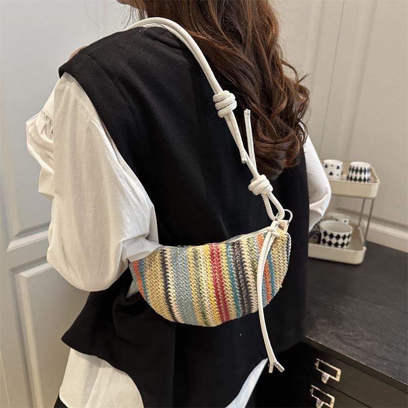 Niche rainbow contrasting color woven bag women's summer new fashion messenger dumpling bag small bag