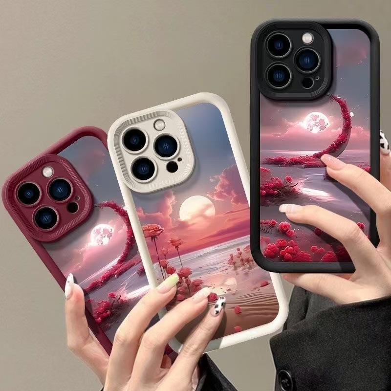 Moon Flower Sea is suitable for Apple 16ProMax mobile phone case iPhone15 anti-drop 14Pro all-inclusive 17Air beautiful