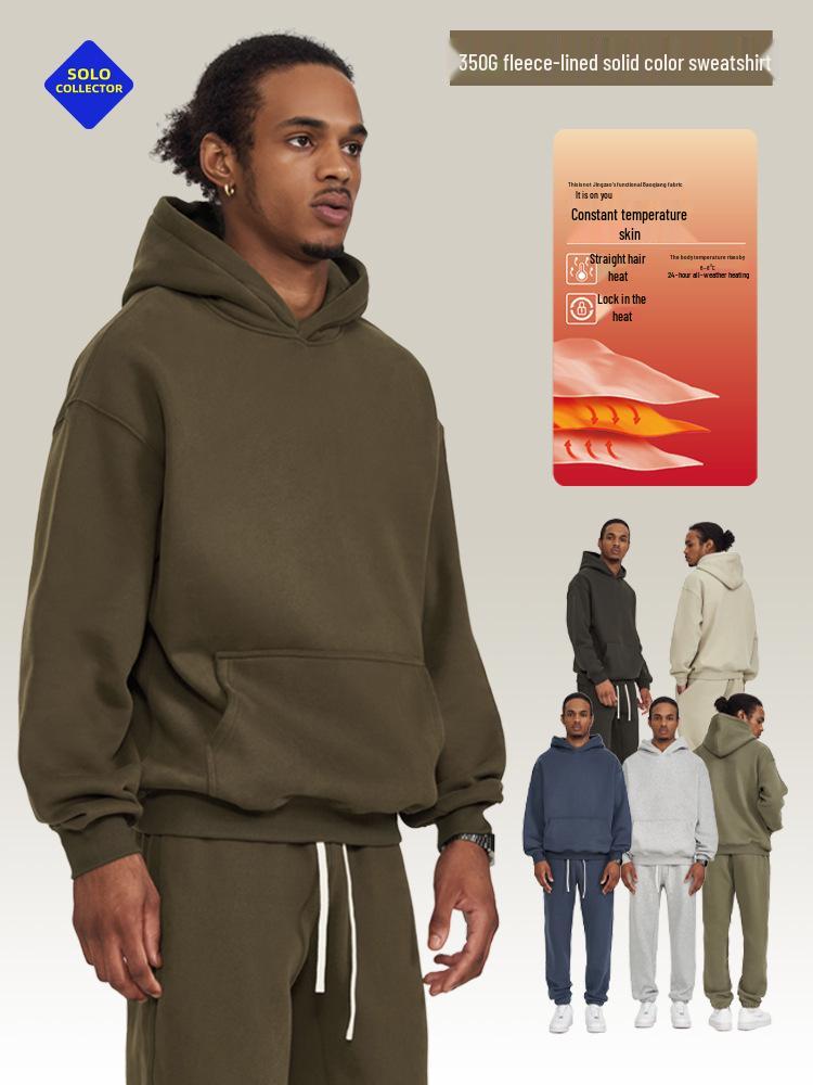 2025 Men's Fleece-Lined Oversized Hoodie - Solid Color, Thick, Winter/Autumn Streetwear Jacket