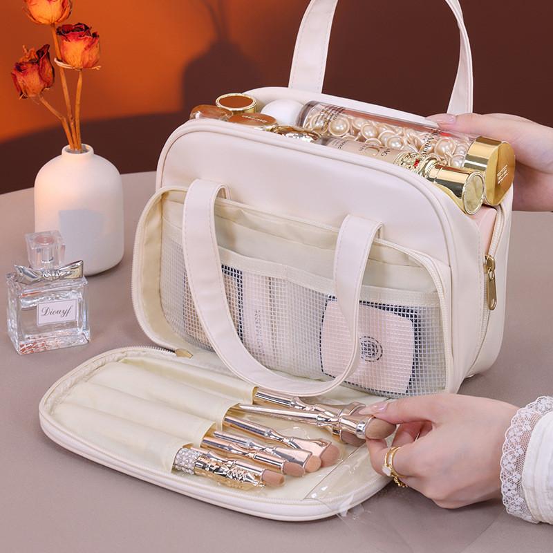 Dual Zone Makeup Bag With Pu Material For Travel And Daily Use