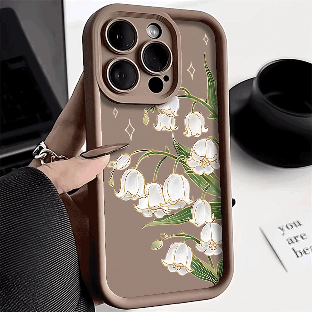 Lily of the Valley Golden Accents Phone Case for iPhone 16 15 14 13 12 11 Pro Max Plus Anti Scratch, Gel Flexible Protective