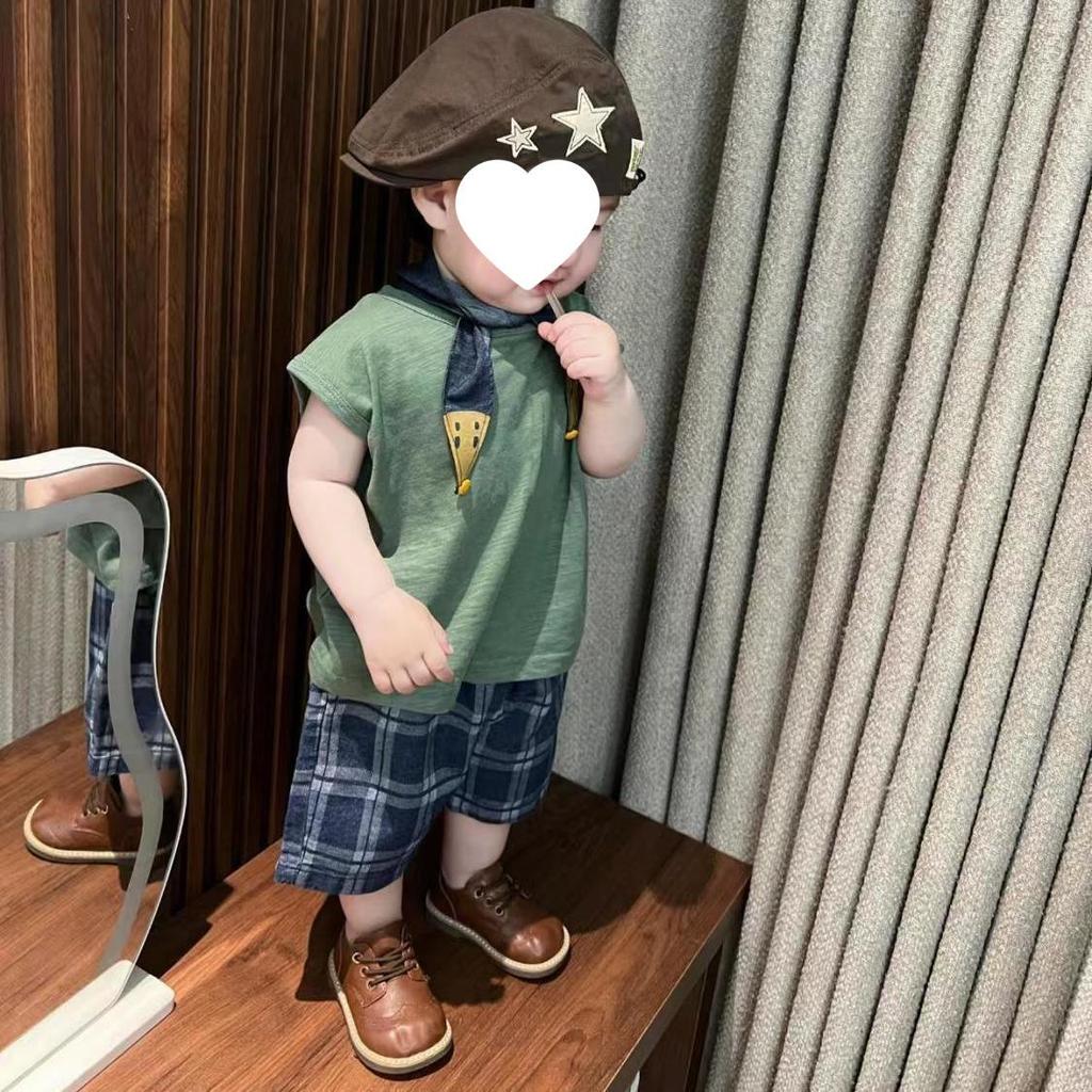 Summer Plaid Sleeveless Vest & Shorts Set for Kids