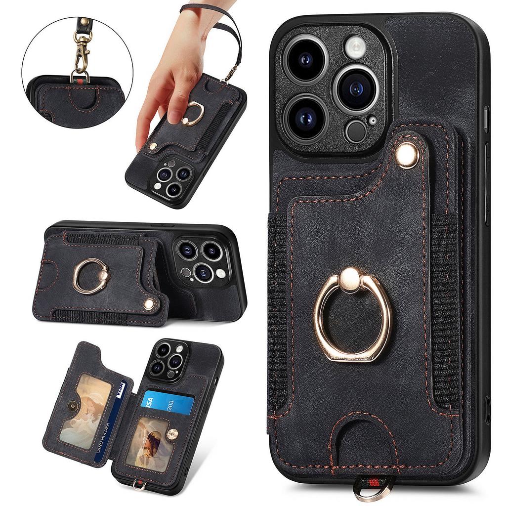 Anti-theft Wallet Finger Ring Holder Magnetic Flip Leather Case For iPhone 15 14Plus 13 12 11Pro XSMax /Samsung S23 S22 S21 S20 Ultra Plus A14 A54 A53