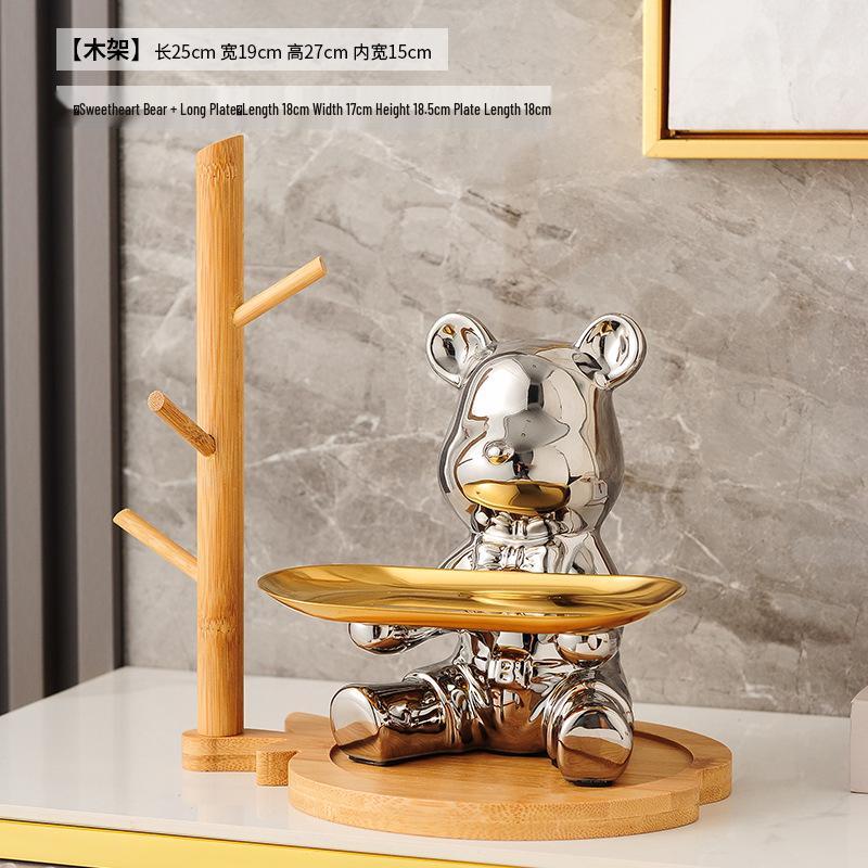 Elegant Ceramic Bear Storage Tray & Piggy Bank - Hallway Shoe Cabinet & Living Room Decor
