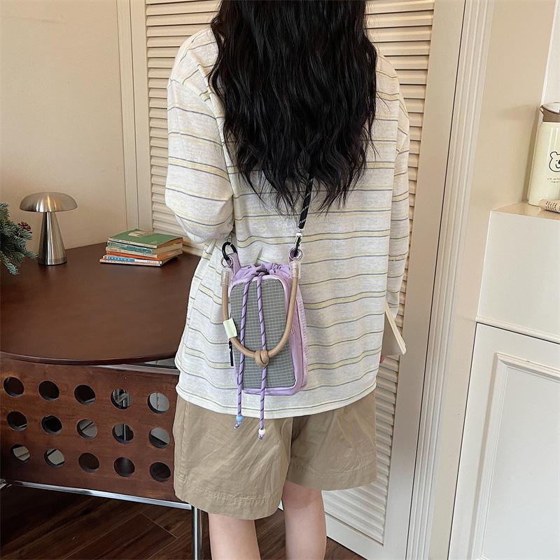 Single-shoulder Crossbody Bag with Contrasting Straps for Water Bottle and Umbrella, Fashionable Dopamine Mobile Phone Bag