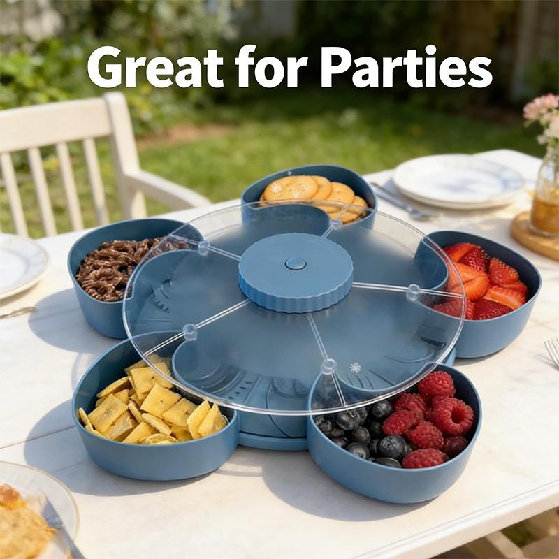 Divided Serving Tray That Spins Perfect for Snacks,vegetable, Fruit ,Dips & Party Supplies Rotating Snack Box Container with Lid