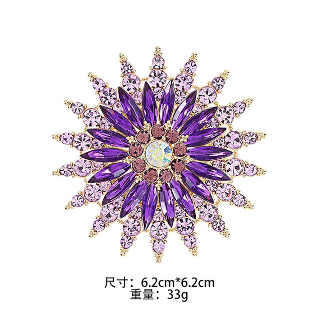 High-end purple glass snowflake brooch, exquisitely stylish, press-to-attach pin with anti-slip design for securing on clothing
