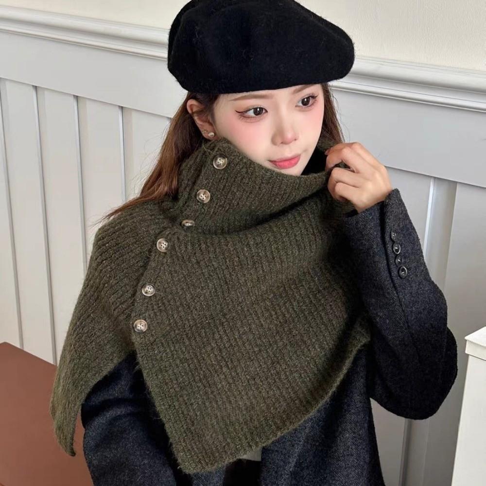 Fashion Winter Pullover Scarf Warm Knitted Turtleneck Shawl Button Design High Collar Scarf False Collar Clothes Accessories