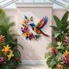 Hummingbird Bloom Metal Wall Art Colorful Floral Bird Wall Decor Iron Hanging Sculpture for Outdoor Indoor Garden Patio Fence Wall Decoration