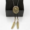 Herren Amerikanische Bolo Krawatte Vintage Cowboy Western Metall Wolfskopf Anhänger Halskette