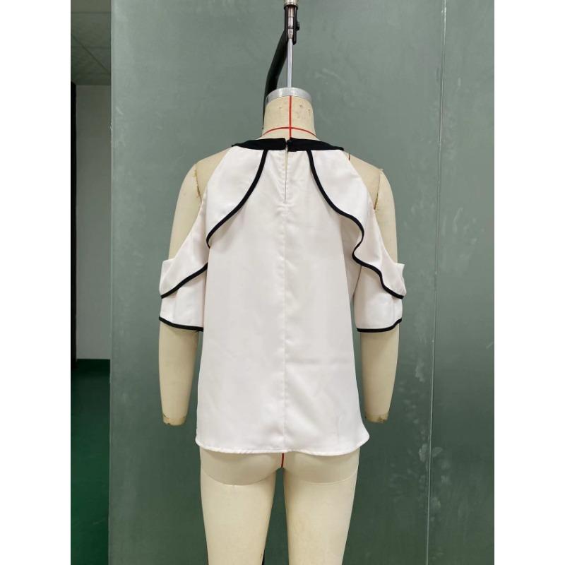 Temperament Double-layer Short Sleeved Shirts with Bow Collar Women’s Blouses & Shirts