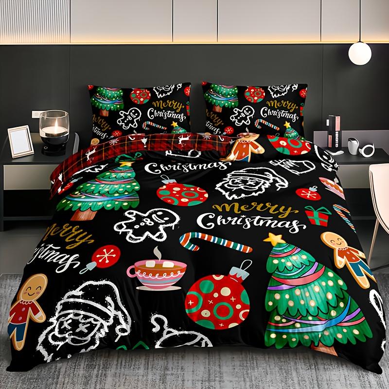 

Christmas Soft with Soft Fabric Duvet Cover Set Festive Santa Reinder Snowman Design Machine Washable Includes 1 Soft Duvet Cover 2 Pilowcases 135*200cm Eu-Single